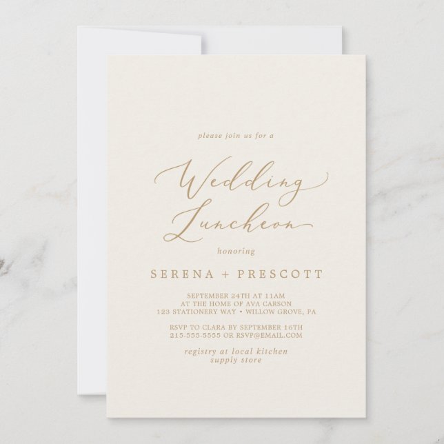 Invitation Calligraphie Or Délicate | Déjeuner Mariage à la c (Devant)
