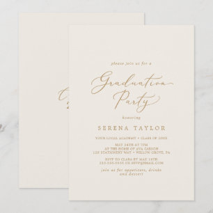Invitation Calligraphie Or Délicate Fête de graduation en c