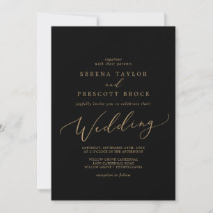 Invitation Calligraphie Or Délicate Mariage noir