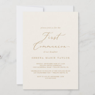 Invitation Calligraphie Or Délicate   Première communion de c