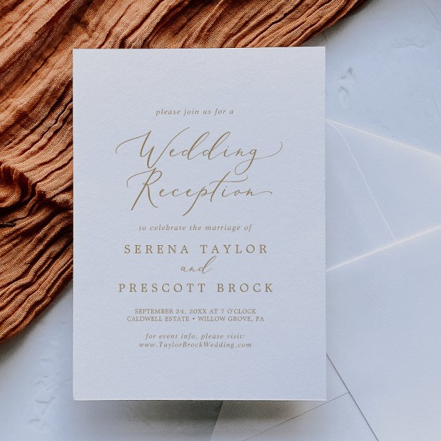 Invitation Calligraphie Or Delicate Réception de mariage (Créateur téléchargé)