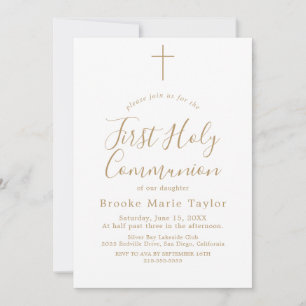 Invitation Calligraphie Or Delicée Première Communion Sainte