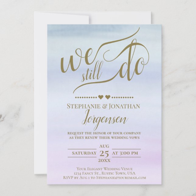 Invitation Calligraphie Or Dusty Blue & Lilac Vow Renewal (Devant)