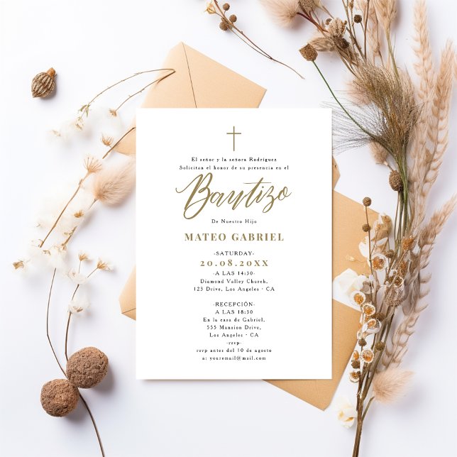 Invitation Calligraphie Or Formal Invitacione De Bautizo (Créateur téléchargé)