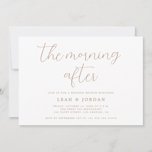 Invitation Calligraphie Or Le Matin Après Brunch Mariage (Devant)