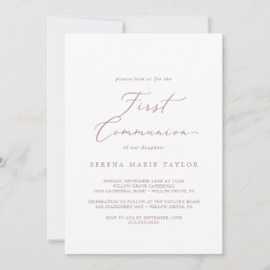 Invitation Calligraphie Or Rose Delicée Première Communion