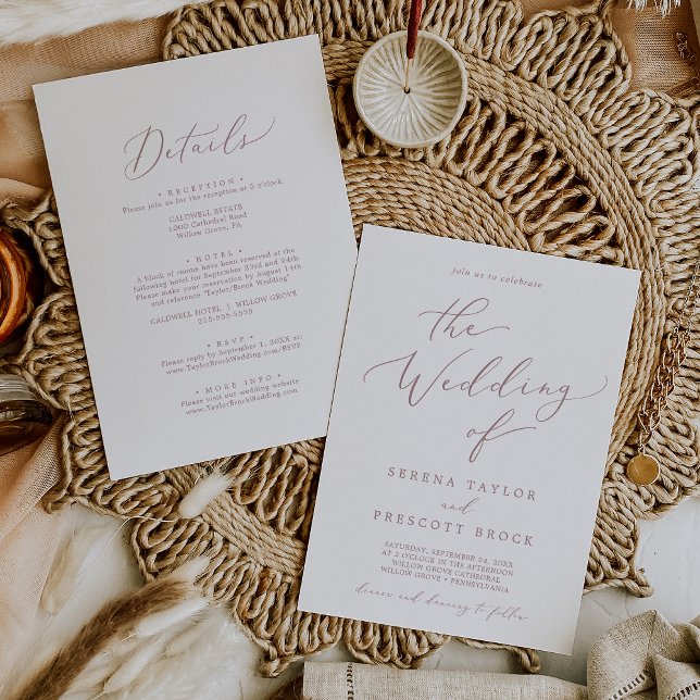 Invitation Calligraphie Or Rose Delicy Tout en un Mariage (Créateur téléchargé)