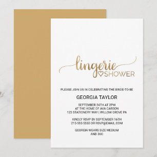 Invitation Calligraphie Or Simple Douche Lingerie