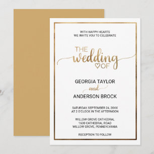 Invitation Calligraphie Or Simple Mariage de trame