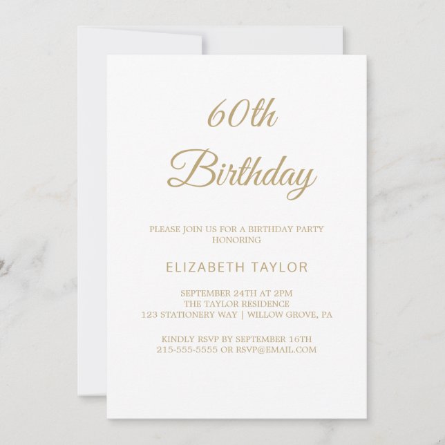 Invitation Calligraphie or sophistiquée 60e anniversaire (Devant)