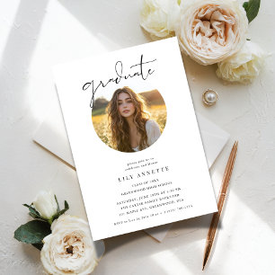 Invitation Calligraphie Oval Photo Budget Parti de graduation