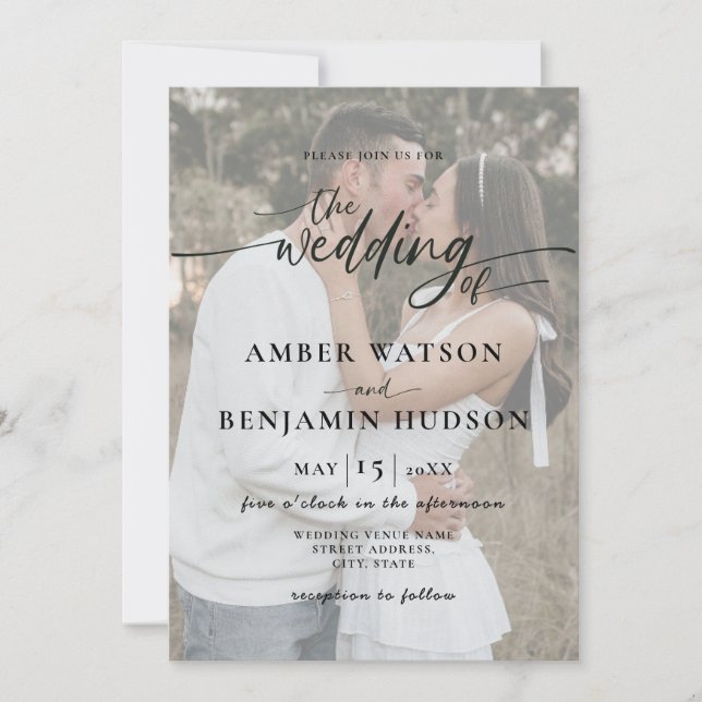 Invitation Calligraphie photo minimale simple Mariage moderne (Devant)