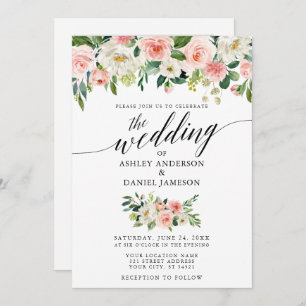 Invitation Calligraphie Pink Blush Floral Mariage photo