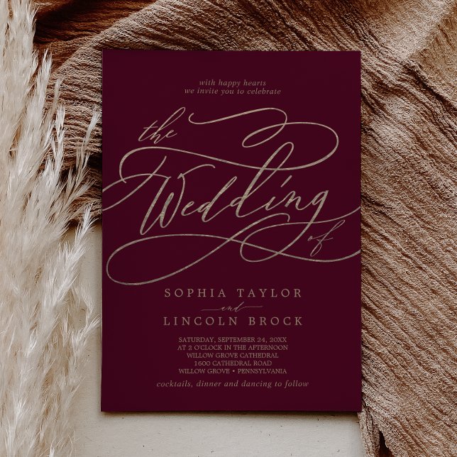 Invitation Calligraphie Romantique Bourgogne Le Mariage De (Créateur téléchargé)