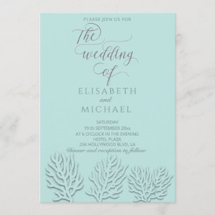 Invitation Calligraphie romantique en relief bleu puriste