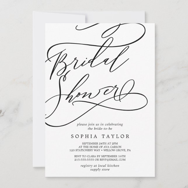 Invitation Calligraphie romantique | Fête des mariées floriss (Devant)
