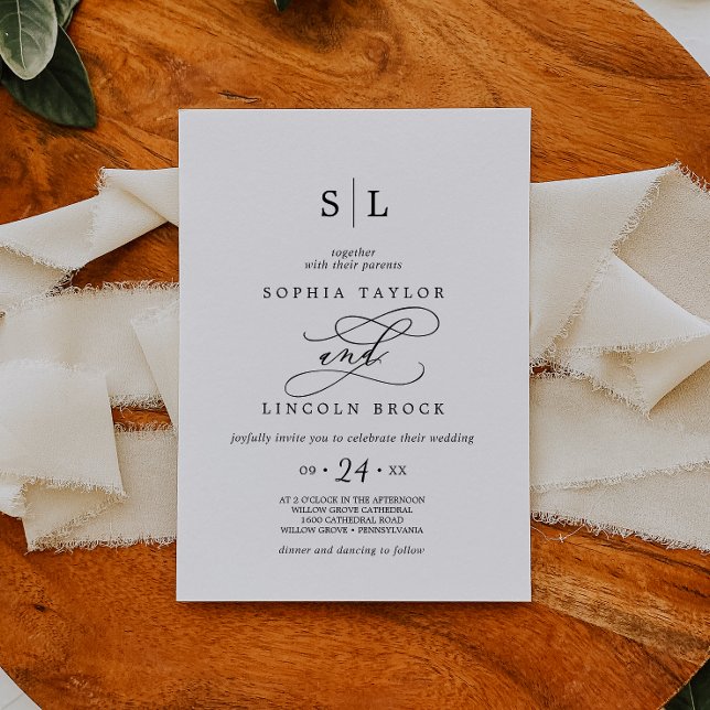 Invitation Calligraphie romantique | Mariage de monogramme fl (Créateur téléchargé)