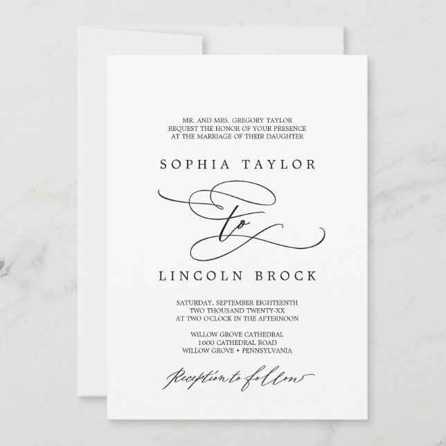 Invitation Calligraphie romantique | Mariage officiel floriss (Devant)
