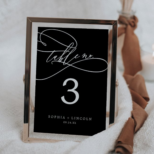Invitation Calligraphie romantique Noir foncé 5x7" Numéro de  (Créateur téléchargé)