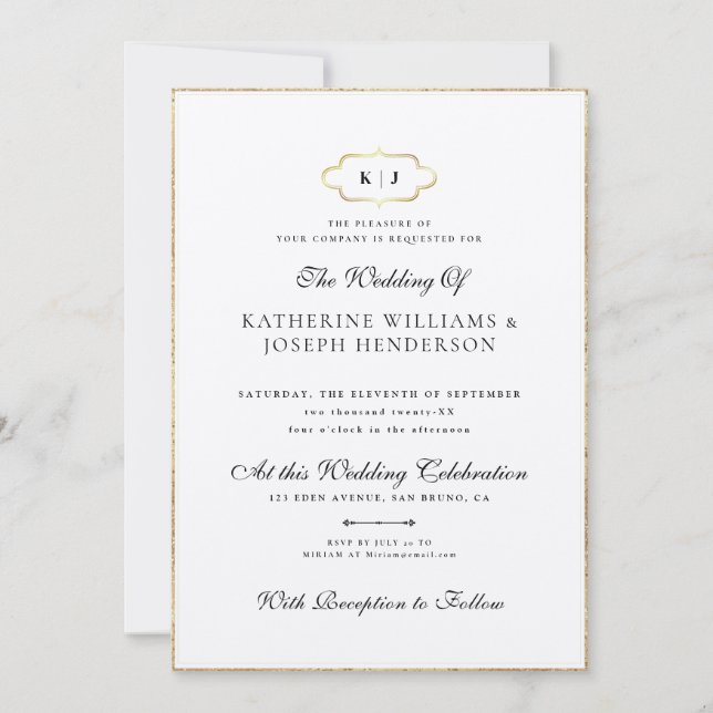 INVITATION CALLIGRAPHIE ROMANTIQUE OR CLASSIQUE MARIAGE MONOG (Devant)