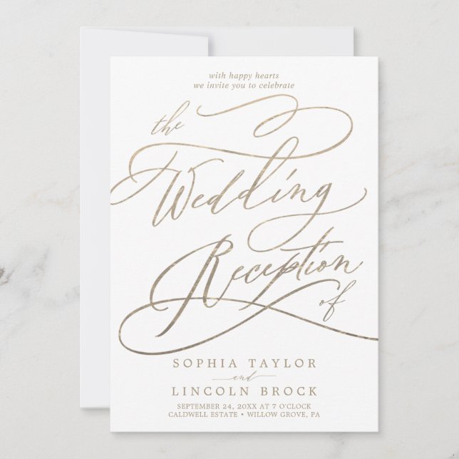 Invitation Calligraphie Romantique Or Réception de mariage (Devant)