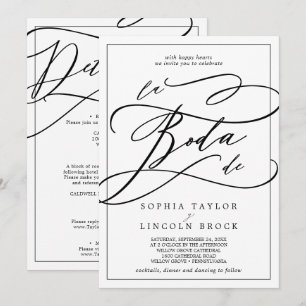 Invitation Calligraphie romantique   Tout en un Mariage espag