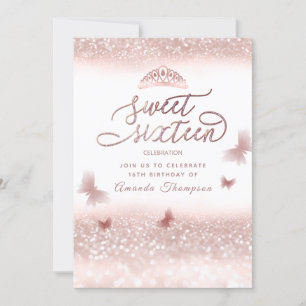 Invitation calligraphie rose de la tiare papillon d'or