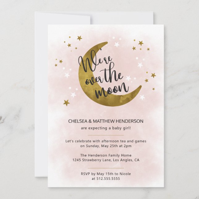 Invitation Calligraphie rose moderne sur le Baby shower de la (Devant)