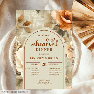 Invitation Calligraphie Rouille Beige Floral Mariage Répétiti