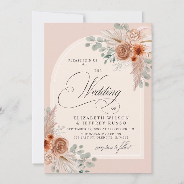 Invitation Calligraphie rustique Boho Terracotta Pampas Maria (Devant)
