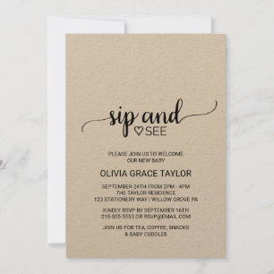 Invitation Calligraphie rustique Kraft Sip and See