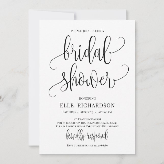 Invitation Calligraphie rustique moderne lettrage de douches  (Devant)