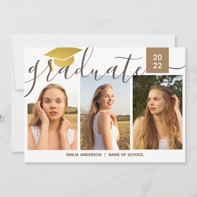 Invitation Calligraphie Script 4 Collage de photos Graduation (Devant)
