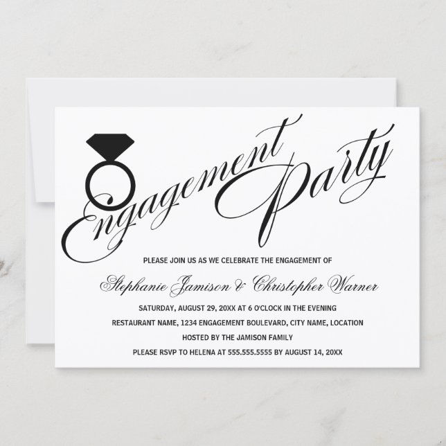 Invitation Calligraphie Script Diamond Ring Engagement Party (Devant)