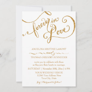 Invitation Calligraphie Script Forever in Love Gold Parties s