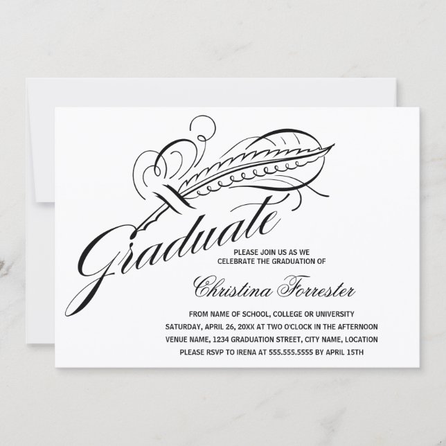 Invitation Calligraphie Script Plume Quill Graduation (Devant)