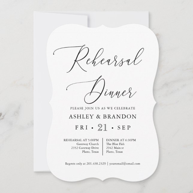 Invitation Calligraphie simple Dîner de répétition rustique (Devant)