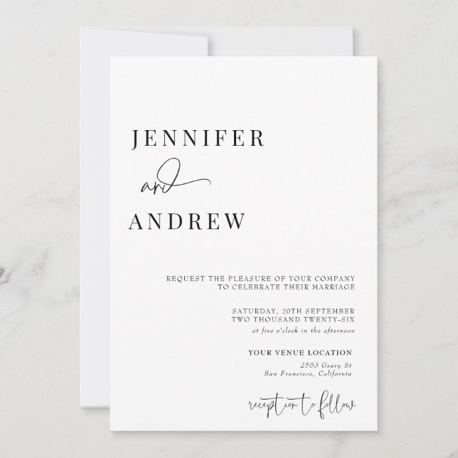 Invitation Calligraphie Simple Élégant Mariage moderne (Devant)