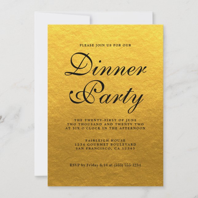 Invitation Calligraphie Simple et Chic Or Soirée de Dîner (Devant)