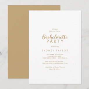Invitation Calligraphie simple   Gold Back Bachelorte Party