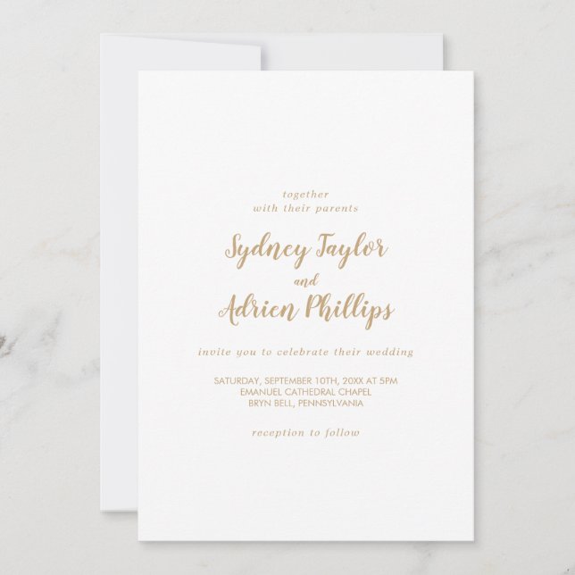 Invitation Calligraphie simple|Mariage Décontracté or (Devant)