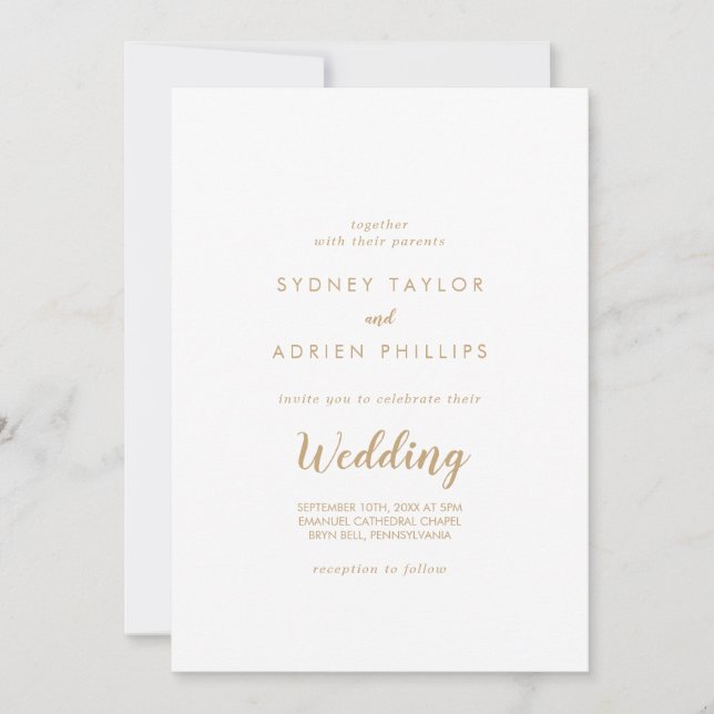 Invitation Calligraphie simple|Mariage informel or (Devant)