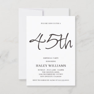 Invitation Calligraphie simple moderne minimaliste 45e annive