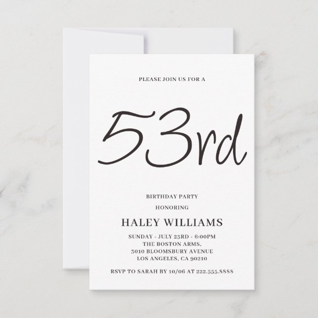 Invitation Calligraphie Simple Moderne Minimaliste 53e Annive (Devant)