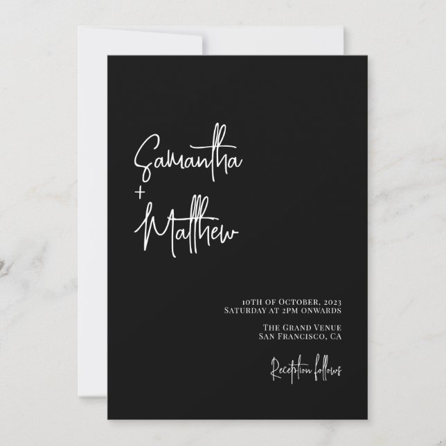 Invitation Calligraphie simple noir et blanc Mariage de la Mo (Devant)