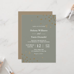 Invitation   Calligraphie simple vert sauge et or 