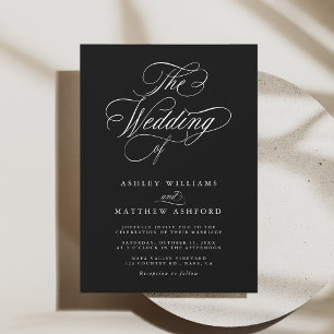 Invitation Calligraphie Tourbillonnant romantique Mariage noi