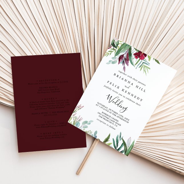 Invitation Calligraphie Tropical Floral Mariage avant et arri (Créateur téléchargé)