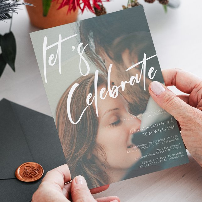 Invitation Calligraphie unique : célébrons le Mariage photo (Unique Calligraphy_ Let's Celebrate Photo Wedding Invitation)