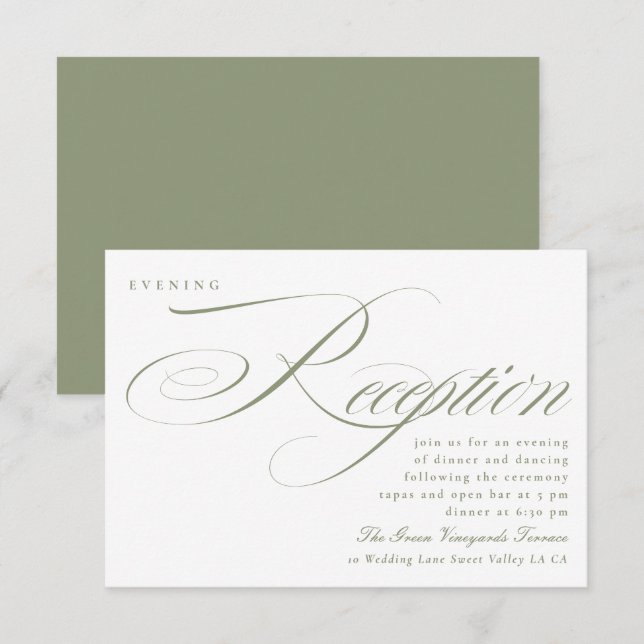 Invitation Calligraphie verte classique Réception de mariage (Devant / Derrière)